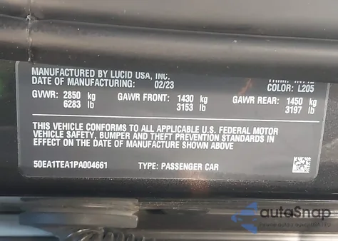 2023 Lucid Air Touring z USA, uszkodzony, nr VIN 50EA1TEA1PA004661